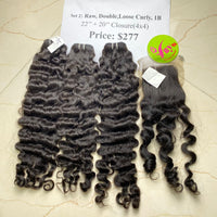 3pcs 22" + 20" Closure 4x4 Raw Doube Loose Curly 1B