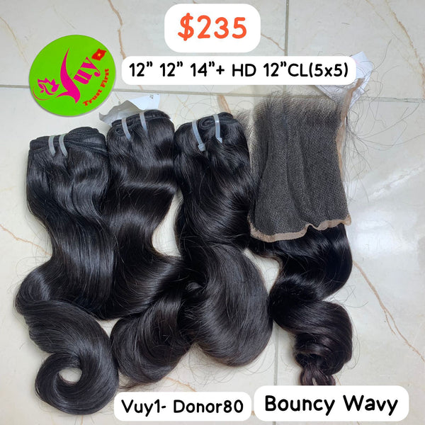 12" 12" 14" + HD Closure&nbsp; 5x5 Bouncy Wavy
