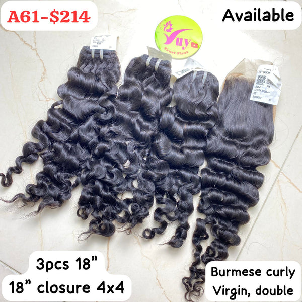 18" 3Pcs + 18" Closure 4x4 Burmrse Tight Curly (A61)