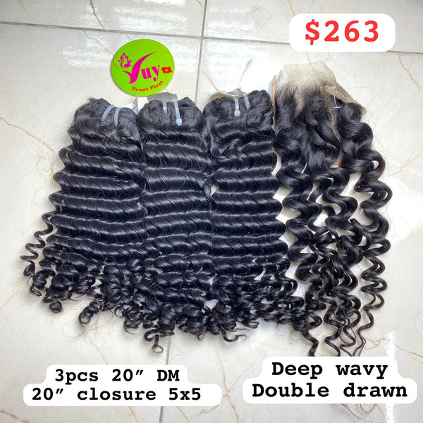 3pcs 20" DM & Closure 20" 5x5  Double Drawn Deep Wavy