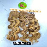 3pcs 14" Loose Wavy Highlight4, Double Drawn, Raw hair (BF09)