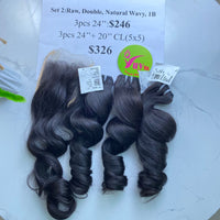 3 pcs 24" +20" Closure 5x5 Double Raw Natural Wavy
