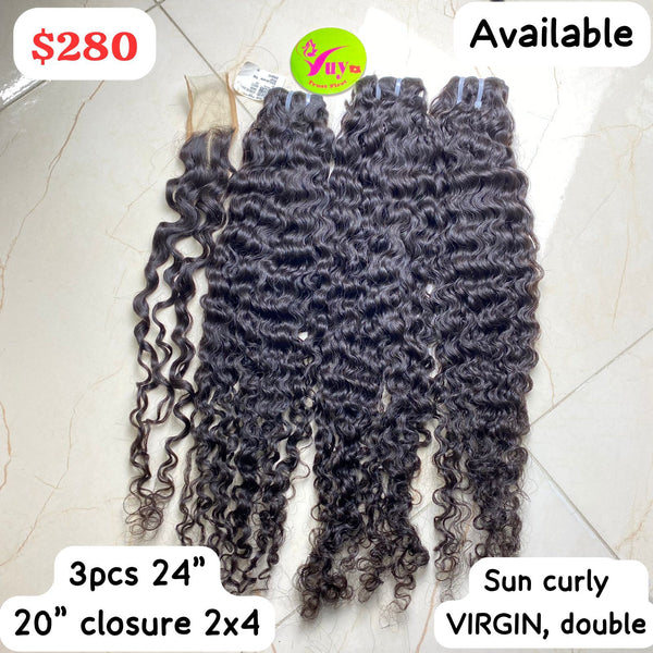 24" 3pcs + 20" Closure 2x4 Sun Curly Virgin Double