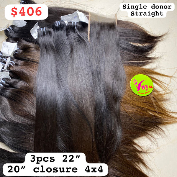 Single Donor 3pcs 22" + 20" Closure 4x4