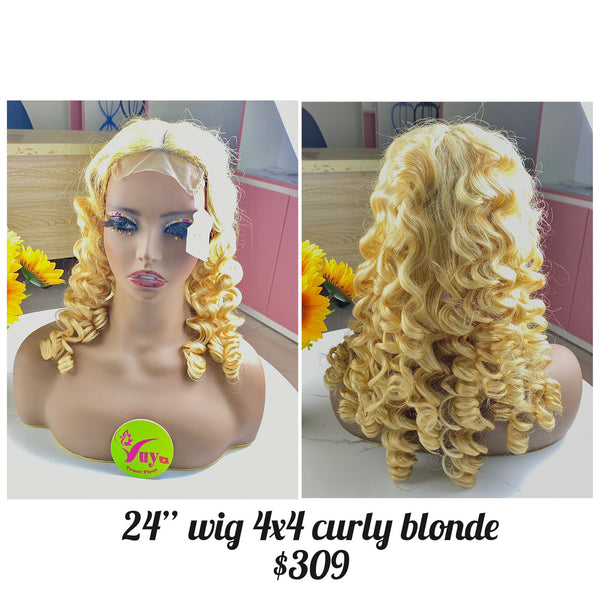 24" Wig Closure 4x4 Blonde Curly hair (W67)