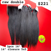 3pcs 16" and 14" Closure 5x5 Straight, Double Drawn, Raw hair (R134)