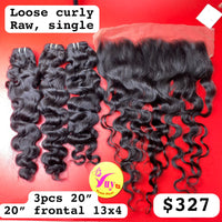 3pcs 20" and 20" Frontal 13x4 Loose Curly, Single Drawn, Raw hair (R115)