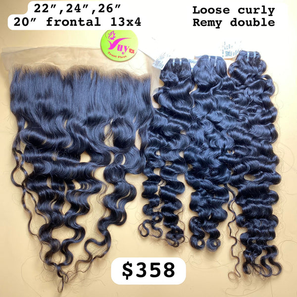 22", 24", 26" and 20" Frontal 13x4 Loose Curly, Double Drawn, Remy hair (R87)