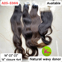 18" 22" 22" + 16" Closure 4x4 Natural Wavy Donor ( A25 )