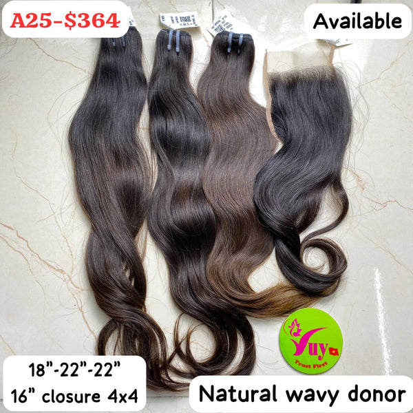 18" 22" 22" + 16" Closure 4x4 Natural Wavy Donor ( A25 )