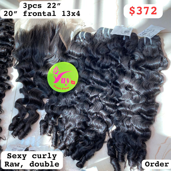 3pcs 22" + 20" Frontal 13x4 Sexy Curly Double Raw