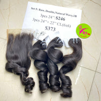 3pcs 24" + 22" Closure 6x6 Double Natural Wavy 1b