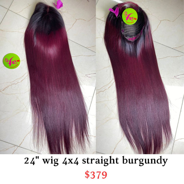 24" Wig 4x4 Straight Burgundy