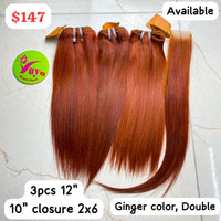 3pcs 12" + 10" Closure 2x6 Ginger Color Double