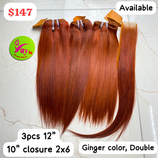 3pcs 12" + 10" Closure 2x6 Ginger Color Double