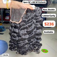 3pcs 18"+HD 18"CL(4x4) loose curly raw hair