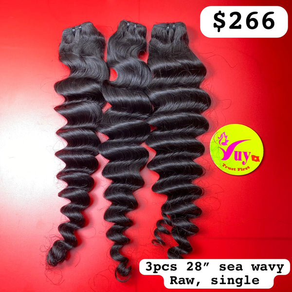 3pcs 28" Sea Wavy , Single Drawn, Raw hair (R116)