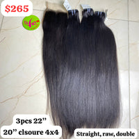 22" 3pcs + 20" Closure 4x4 Straight Raw Double
