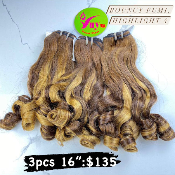 3pcs 16" Bouncy Funmi, Highlight 4, Double Drawn, Raw hair (BF08)