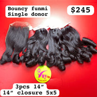 3pcs 14" and 14" Closure 5x5 Bouncy Funmi, Donor 80, Single Donor hair (R133)