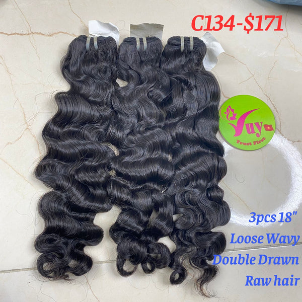 3pcs 18" Loose Wavy, Double Dawn, Raw hair (C134)