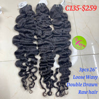 3pcs 26" Loose Wavy, Double Drawn, Raw hair (C135)
