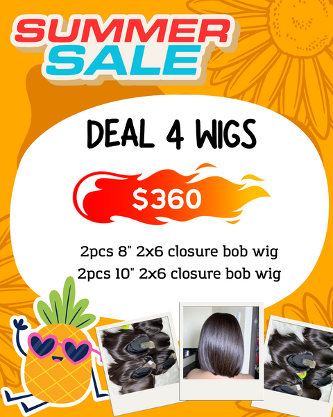 DEAL 4pcs Bob wig 2x6 closure straight hair: 2pcs 8" and 2pcs 10"