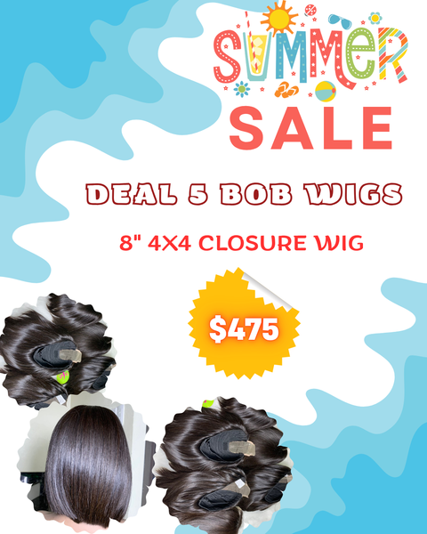 DEAL 5pcs Bob wig 8" 4x4 closure straight hair