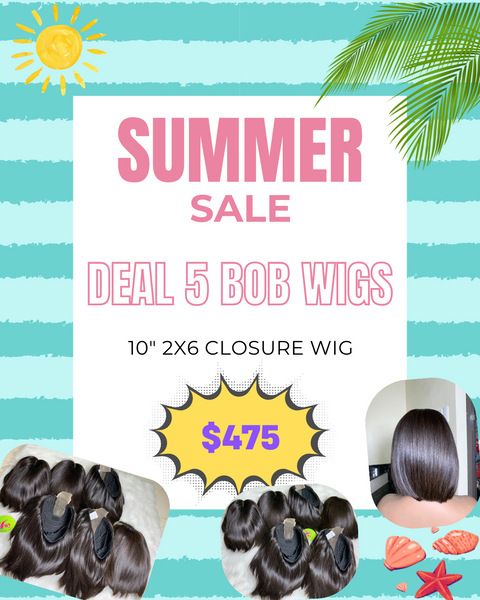 DEAL 5pcs Bob wig 10" 2x6 closure straight hair