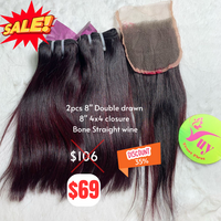 2pcs 8" and 8" 4x4 closure Bone straight double drawn wine color hair