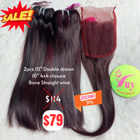2pcs 10" and 10" 4x4 closure Bone straight double drawn wine color hair