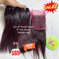 2pcs 8" and 8" 4x4 closure Straight double drawn wine color hair
