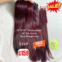 16"18"18" and 14" 2x6 closure Bone straight double drawn wine color hair