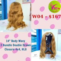 14" Wig Body Wavy, Closure 4x4, Double Drawn, HL8, Raw hair (W04)