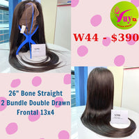 26" Wig Bone Straight, Frontal 13x4, Double Drawn, Raw hair (W44)