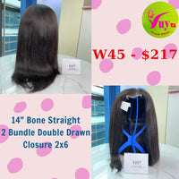 14" Wig Bone Straight, Closure 2x6, Double Drawn, Raw hair (W45)