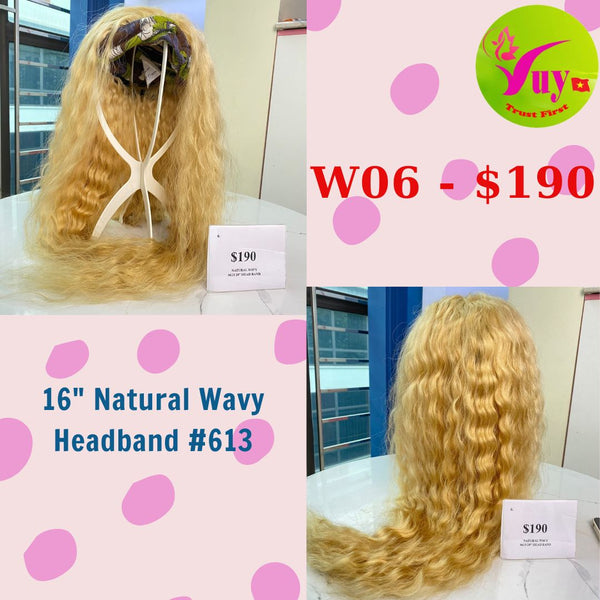 16" Wig Natural Wavy, Headband #613 (W06)