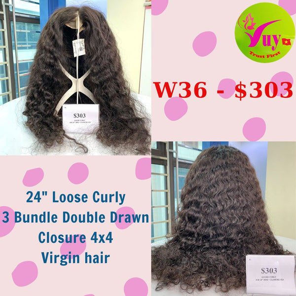 24" Wig Loose Curly, Closure 4x4, Double Drawn, Virgin hair (W36)