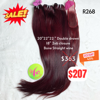 20"22"22" and 18" 2x6 closure Bone straight double drawn wine color hair
