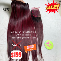 22"22"24" and 20" 4x4 closure Bone straight double drawn ombre wine color hair