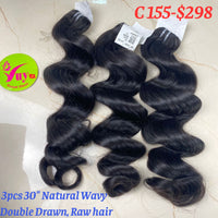 3pcs 30" Natural Wavy, Double Drawn, Raw hair (C155)