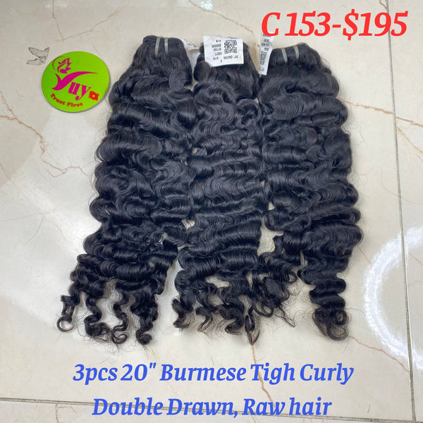 3pcs 20" Burmese Tight Curly, Double Drawn, Raw hair (C153)