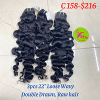 3pcs 22" Loose Wavy, Double Drawn, Raw hair (C158)