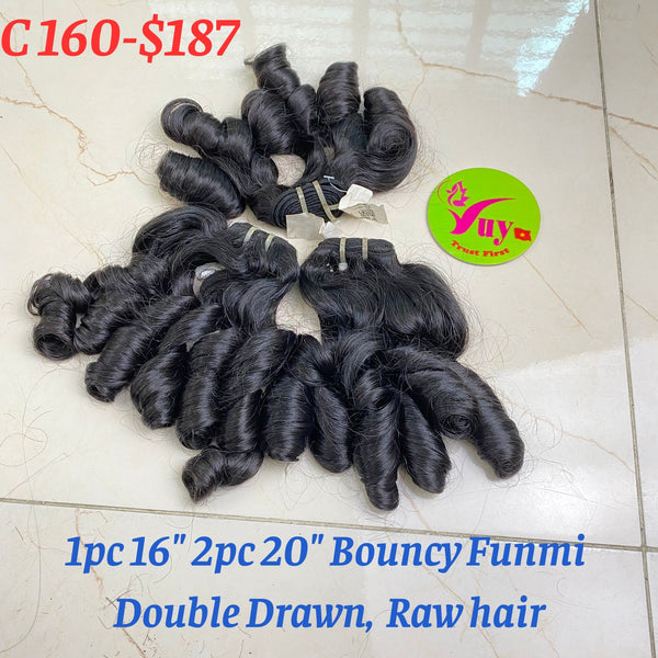 1pc 16", 2pcs 20", Bouncy Funmi, Double Drawn, Raw hair (C160)