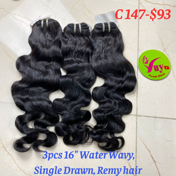 3pcs 16" Water Wavy, Single Drawn, Remy hair (C147)