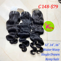 12", 14", 16" Water Wavy, Single Drawn, Remy hair (C148)