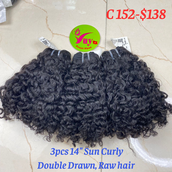 3pcs 14" Sun Curly, Double Drawn, Raw hair (C152)