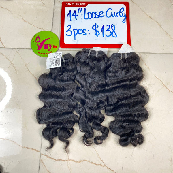 3pcs 14" Loose Curly, Double Drawn, Raw hair (C116)