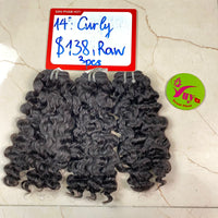 3pcs 14" Loose Curly, Double Drawn, Raw hair (C129)