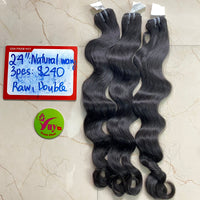 3pcs 24" Natural Wavy, Double Drawn, Raw hair (C130)